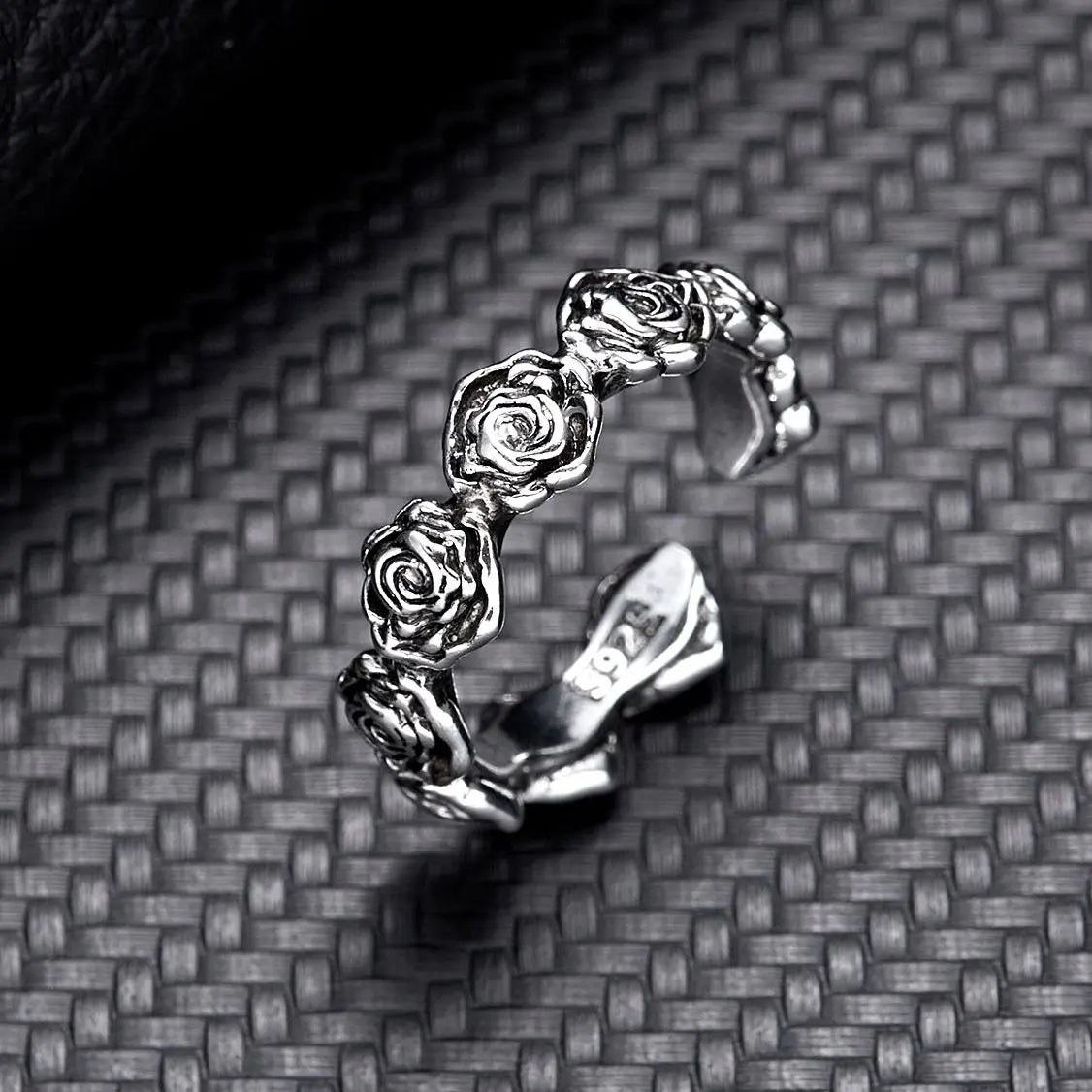 Goth Silver Rose Ring