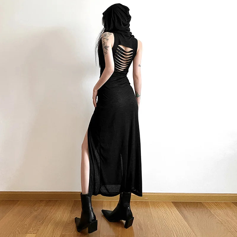 Gothic 'Veil of Shadows' Hooded Midaxi Split Dress in Black or Green – Rags  n Rituals