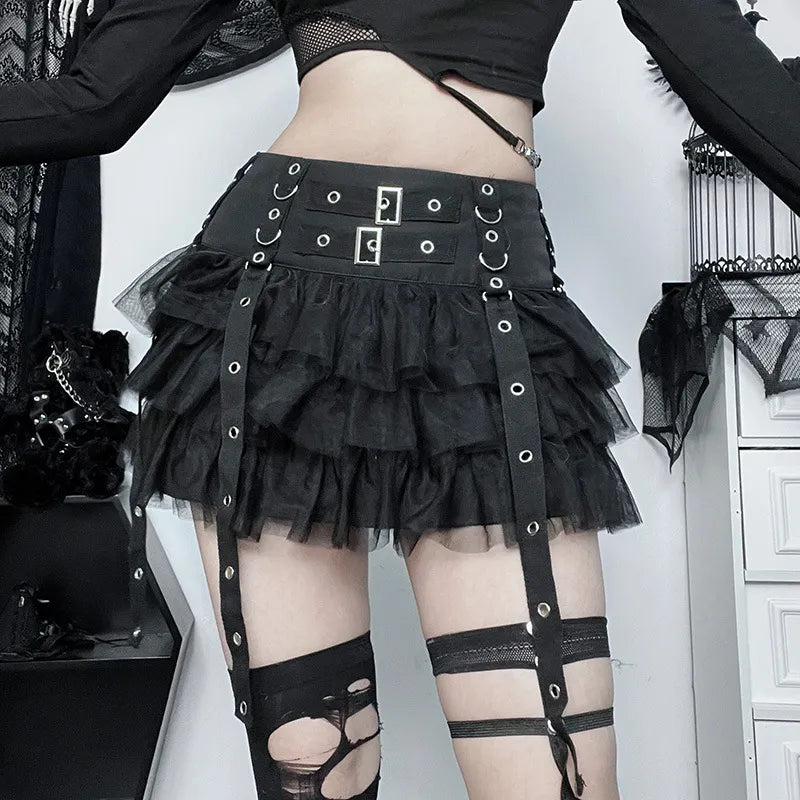 Dark Fairytale' Black Ruffle Buckle Goth Mini Skirt – Rags n Rituals