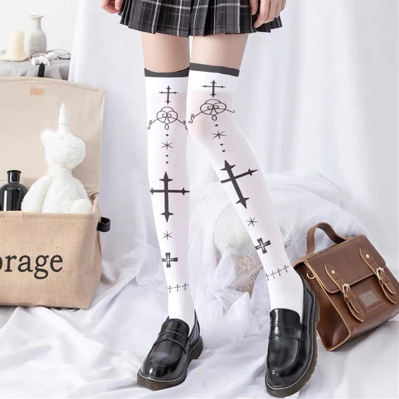 Gothic Cross Printed Lolita Socks