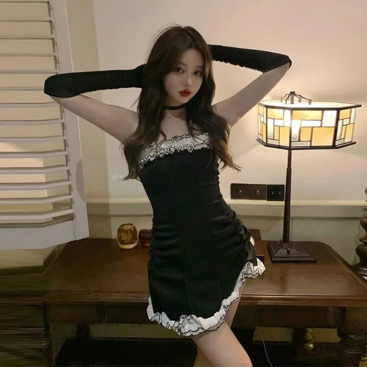 'Hallucination' Black white Alt Frill Sleeveless Dress