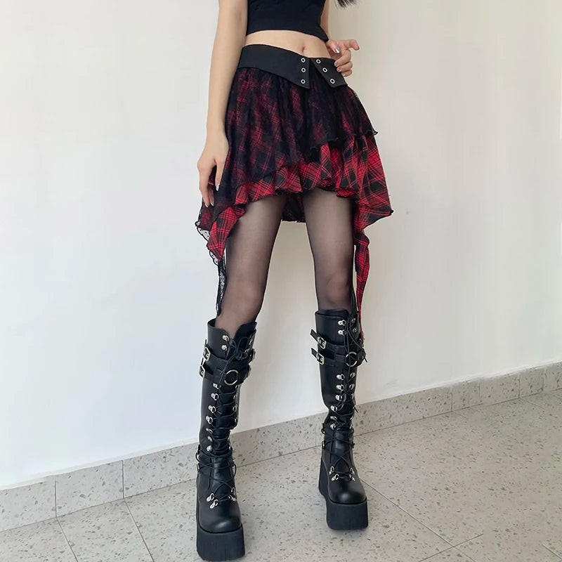 'The Light' Black and Red Plaid Skirt
