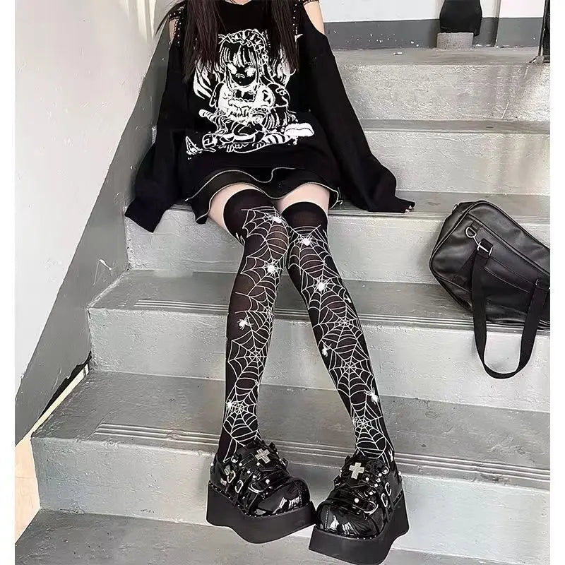 Black Cute Lolita Web Stockings