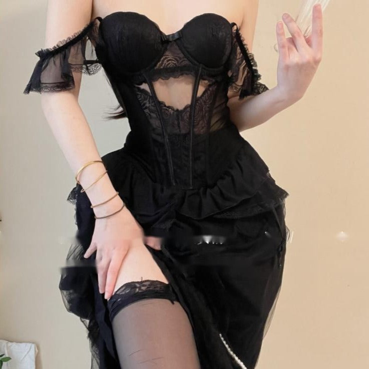 Black Fairy Lace Mesh Mini Dress