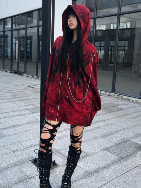 Red Y2k Aesthetic Oversized Grunge Hoodie – Rags n Rituals