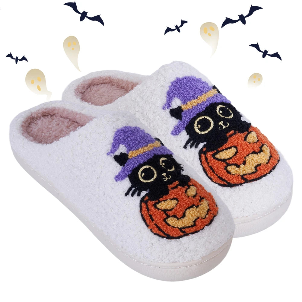 Black Cat Pumpkin Warm Thermal Slippers