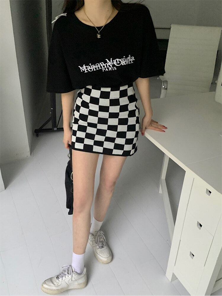 Casual Black Check Grunge Mini Skirt