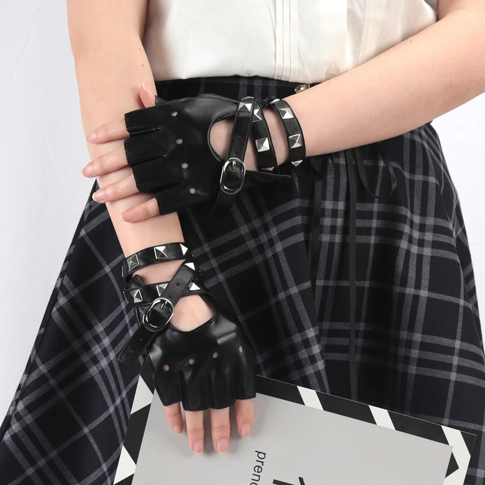 punk handschuhe Goth Black Badass Synthetic Leather Gloves – Rags n Rituals