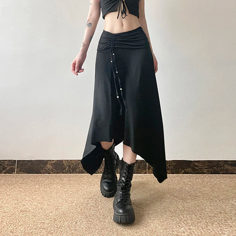 Goth 'Apparition' Black & White Harajuku Grunge Ruffle Skirt