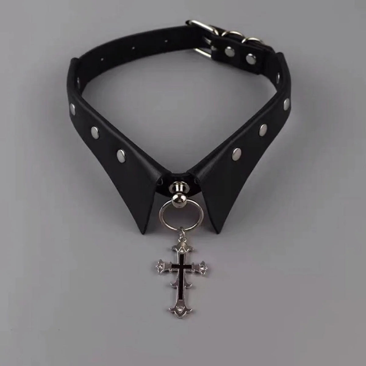 Black Cross PU Leather Choker