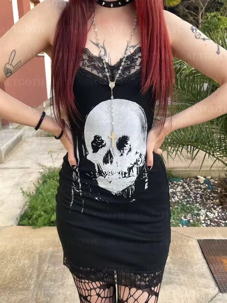 black skull dress Dark Corner' Gothic Printed – Rags n Rituals Bust 100cm/Waist 80cm/ Hip Stevie Slip Dress | Back-In-Stock-Four-Hundred Color:Pink