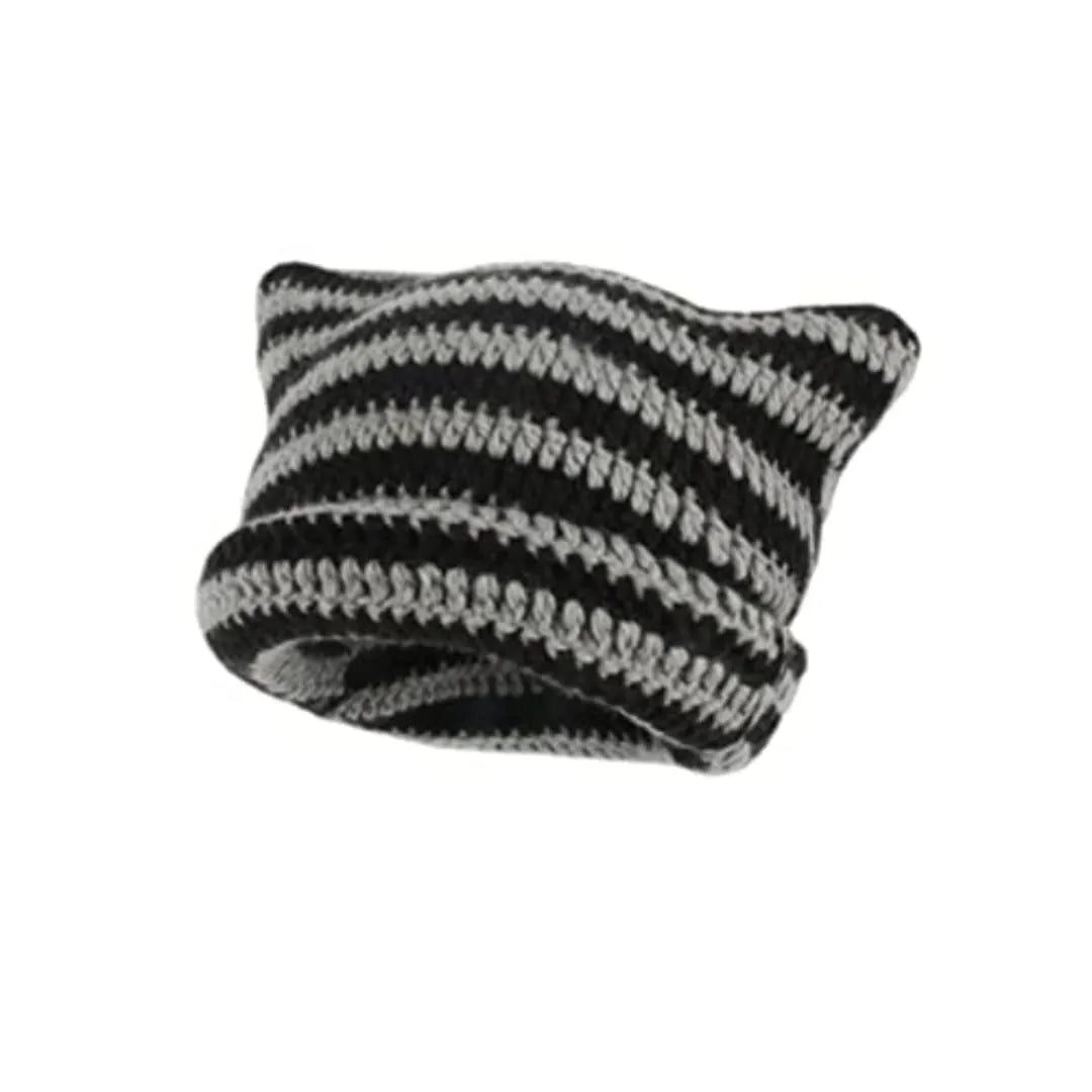 Cute Grey & Black Cat Ears Warm Beanie Hat