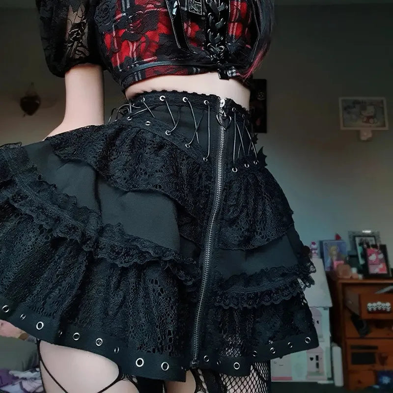 Gothic Black Skater Kawaii Skirt