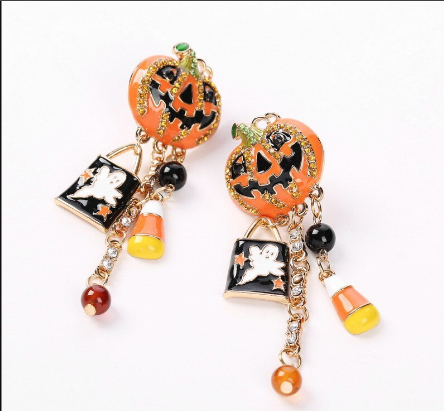 Halloween Themed Pumpkin Tassel Earrings