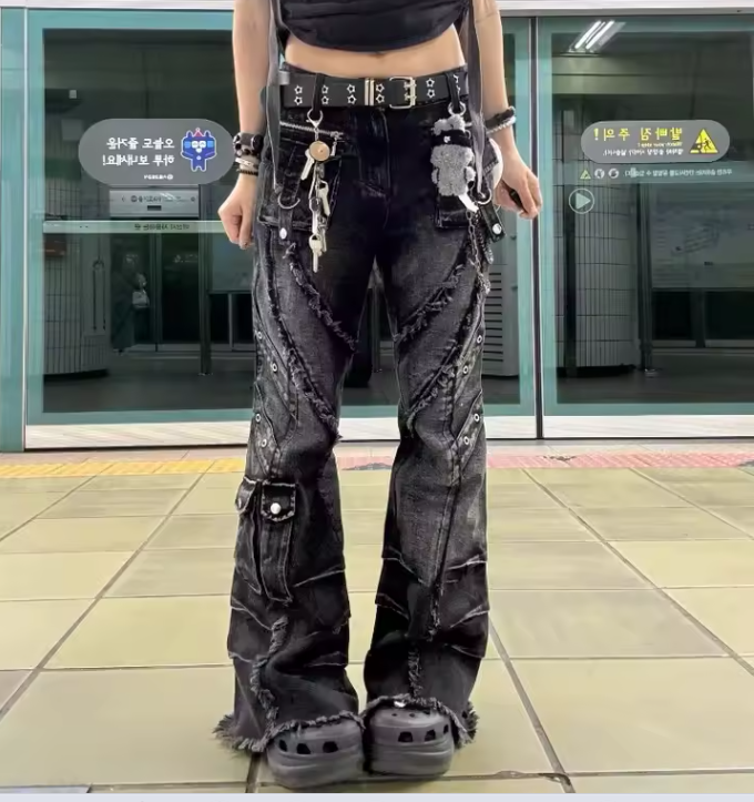 Black Grunge Baggy Flare Harajuku Pants