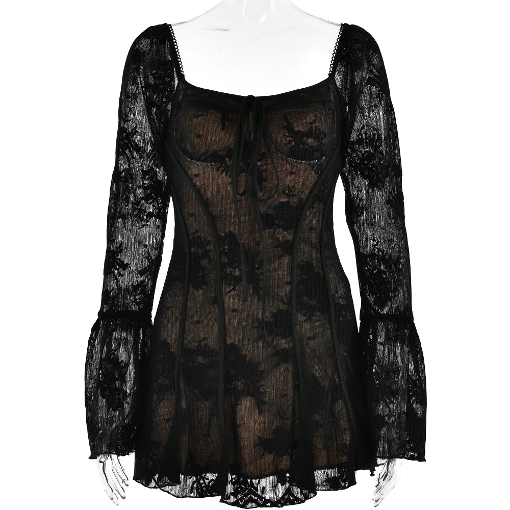 Last Call' Black Elegant Lace-up Patchwork Dress Rags n Rituals Last Call' Black Elegant Lace-up Patchwork Dress Rags n Rituals