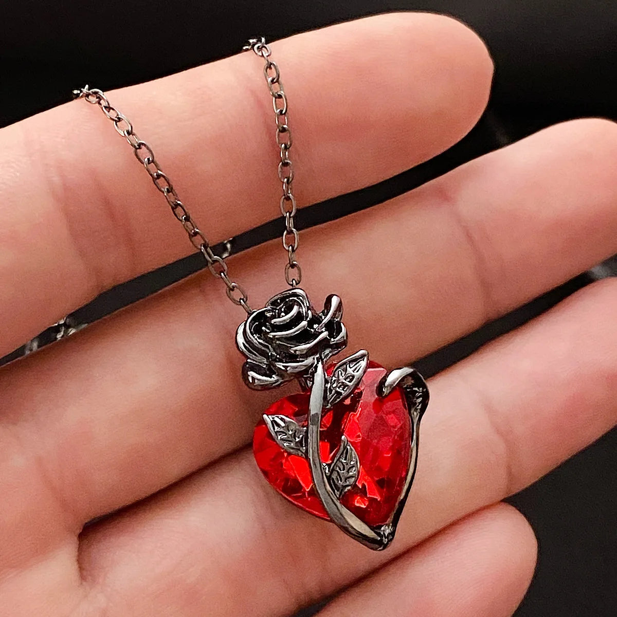 Gothic Rose Heart Pendant Necklace