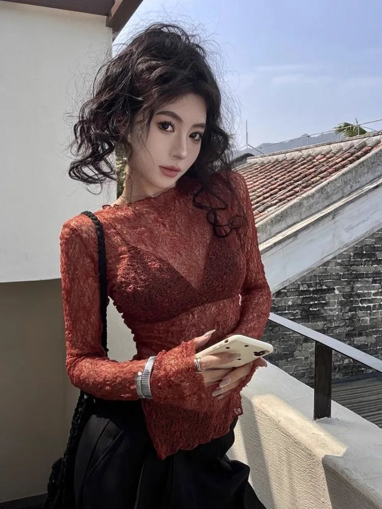 Red Fall Lace Y2k Top  Rags n Rituals