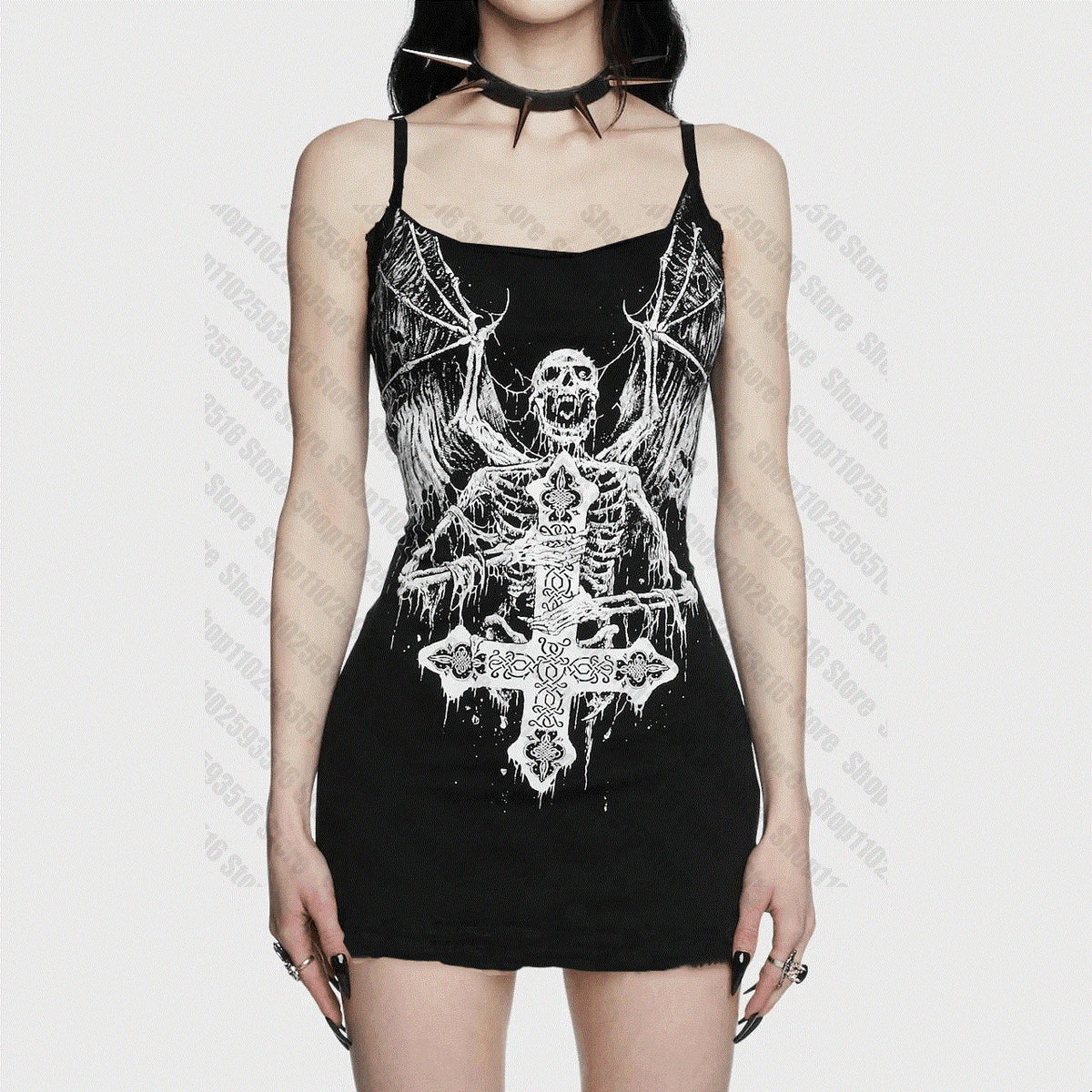 Black Cross Skull Goth Harajuku Dress