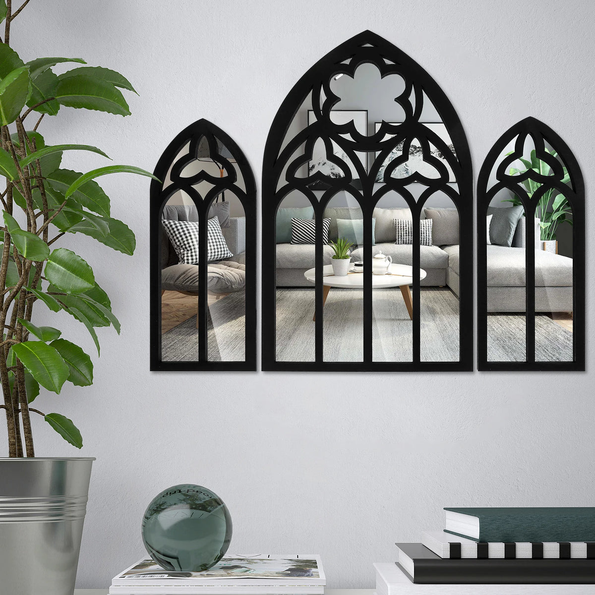 3Pcs Gothic Wall Arch Mirror Set