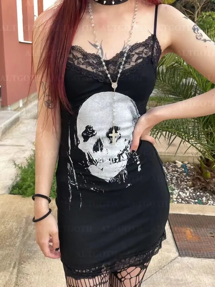 Dark Corner' Black Gothic Skull Printed Dress – Rags n Rituals