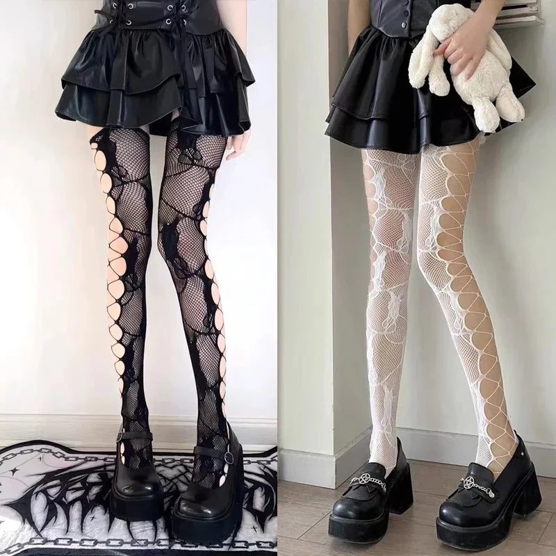 Cute Black or White Fishnet Floral Stockings – Rags n Rituals