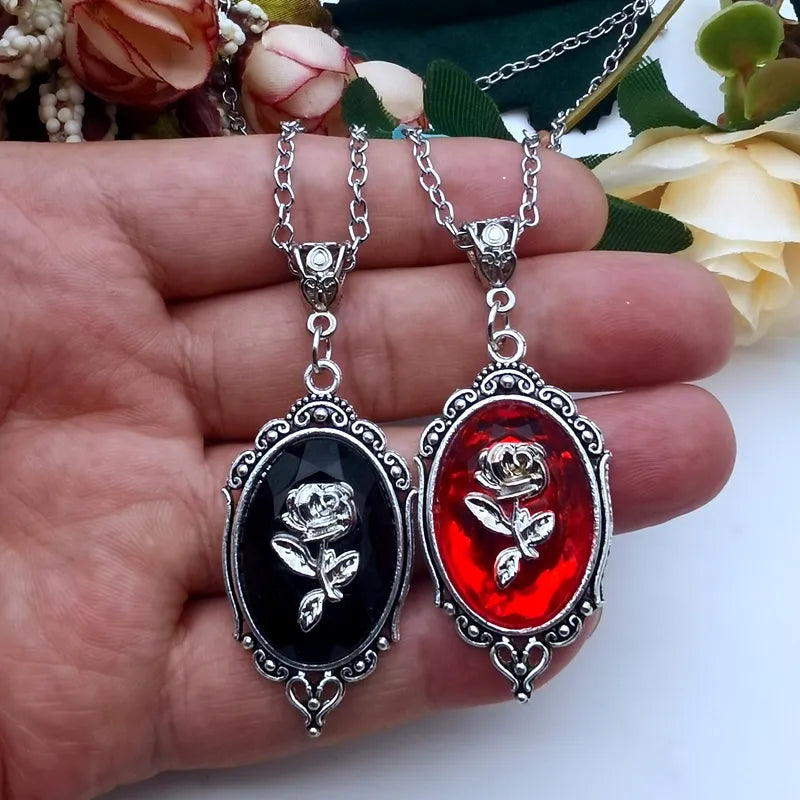 Gothic Rose Themed Pendent Framed Necklace