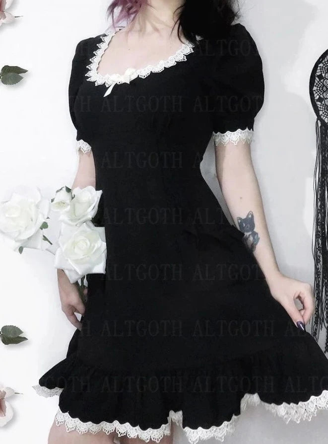 Black Alt Goth Fairycore Grunge Lace Dress
