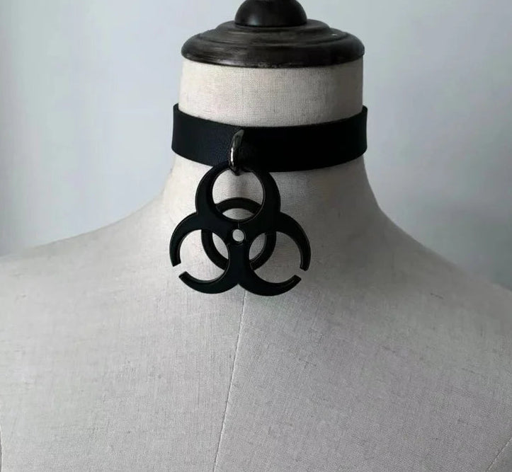 Black Cyber Punk PU Pendant Choker