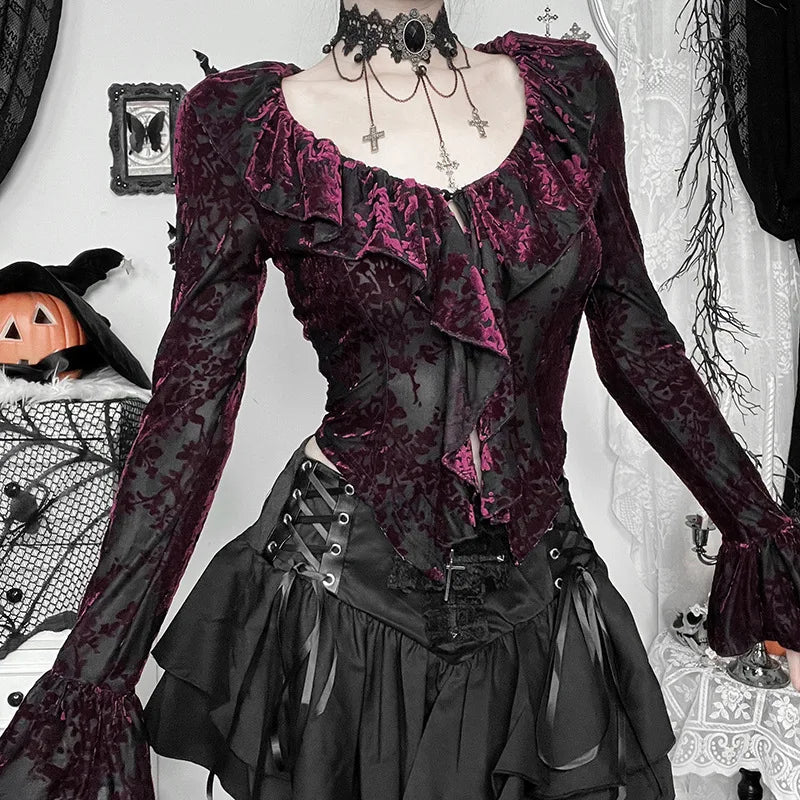 Goth Grunge Dark Fairycore Ruffles Blouse Top – Rags n Rituals