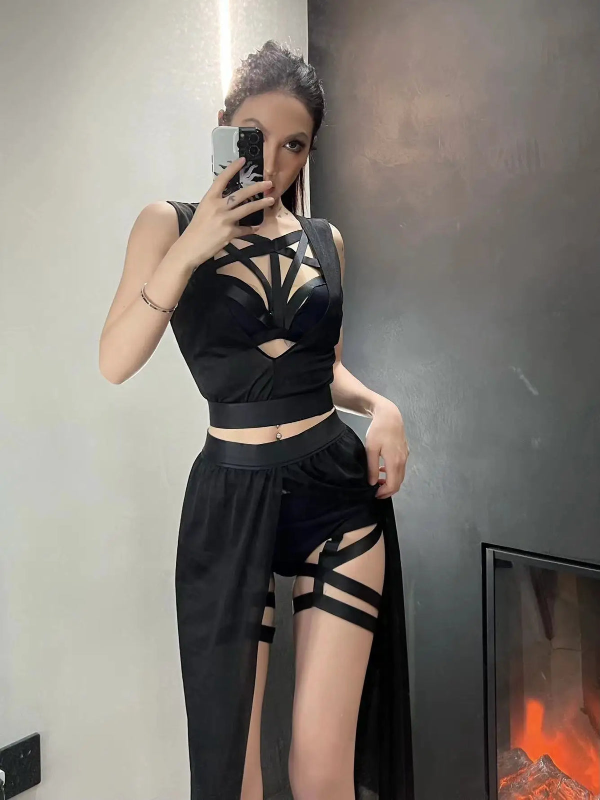 Black Goth Club Mesh 4pcs Set