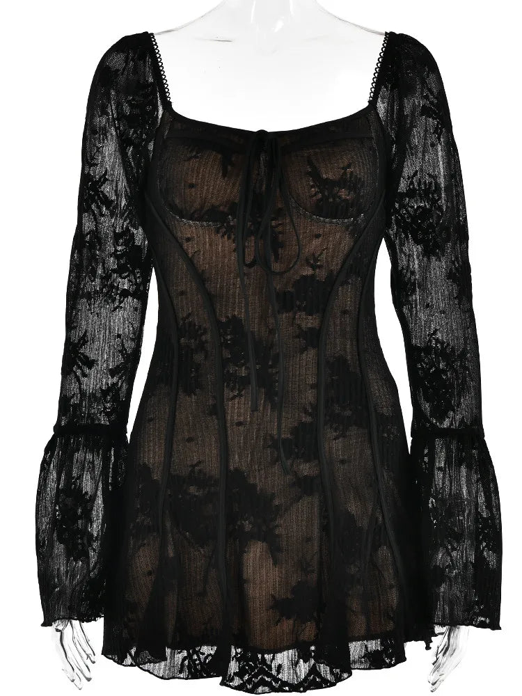 'Last Call' Black Elegant Lace-up Patchwork Dress