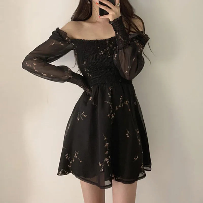 'New Age' Goth Black Vintage Flower Dress
