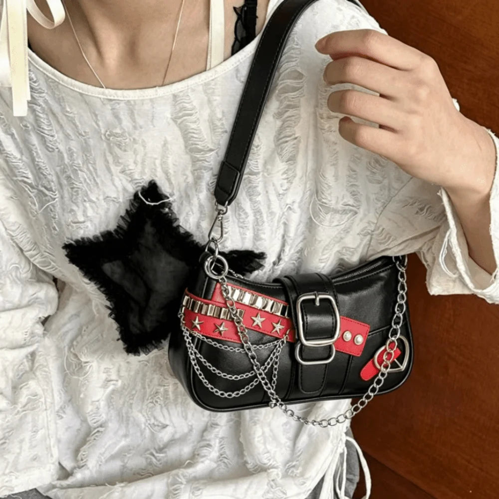 Goth Grunge Rivet Underarm Black Bag