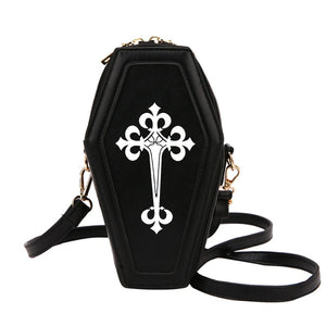 Black Gothic PU Leather Coffin Shoulder Bag