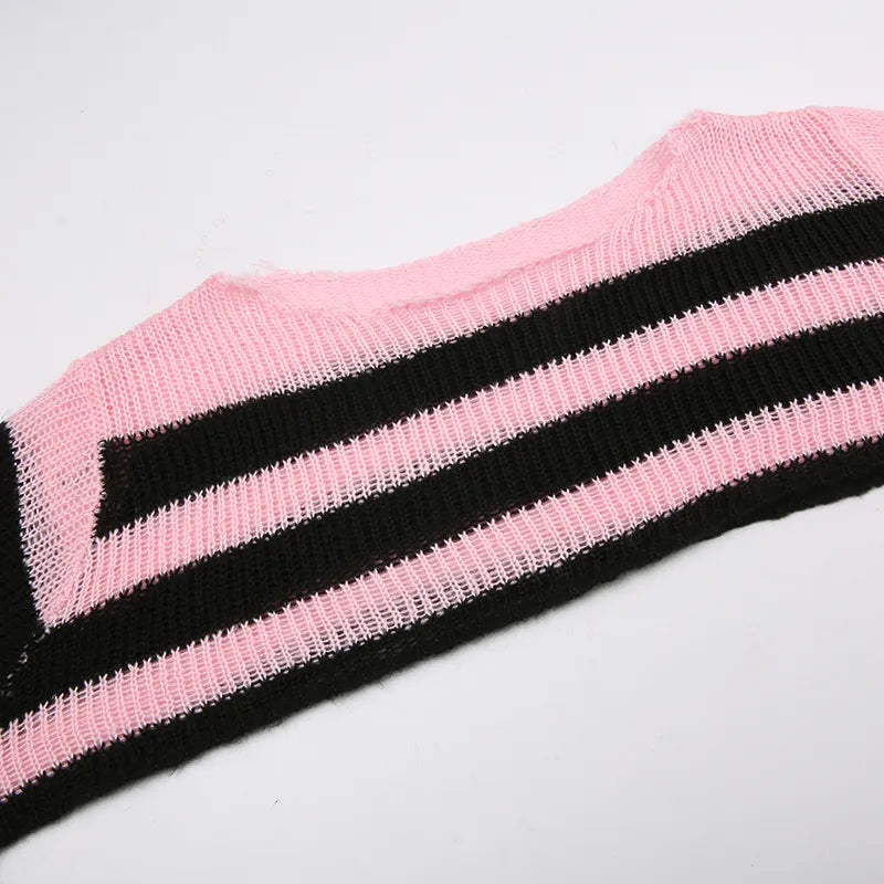 'Name' Pink And Black Kawaii Pullover Knitted Top