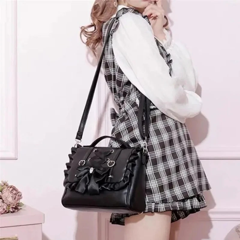 Black PU Leather Lolita Kawaii Handbag