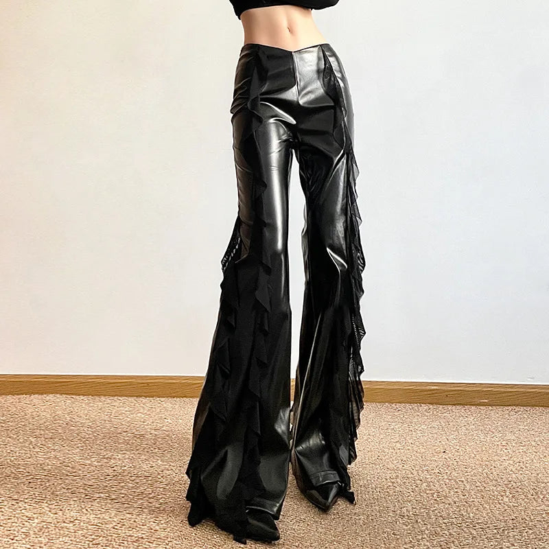 Goth 'Vampire Kiss' Black PU Leather Flowy Flared Pants – Rags n