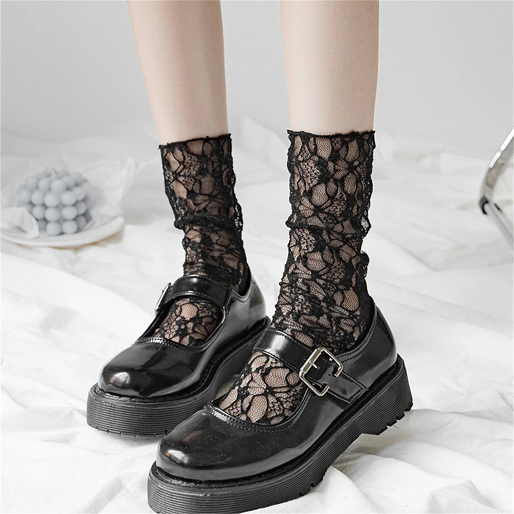 Gothic Black Kawaii Lolita Lace Mesh Socks