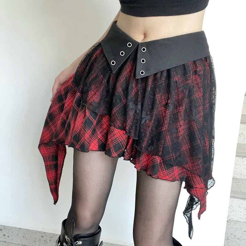 'The Light' Black and Red Plaid Skirt
