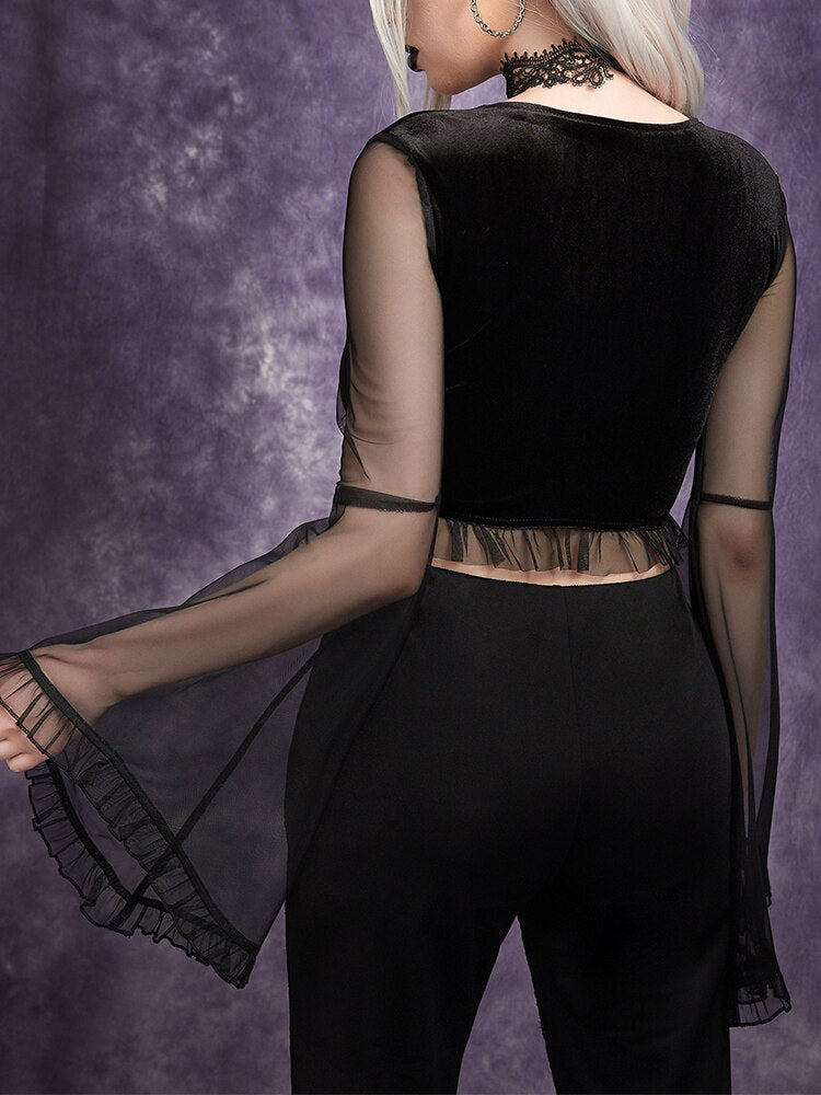 'Crashed' Mesh Crop Top with Sleeves