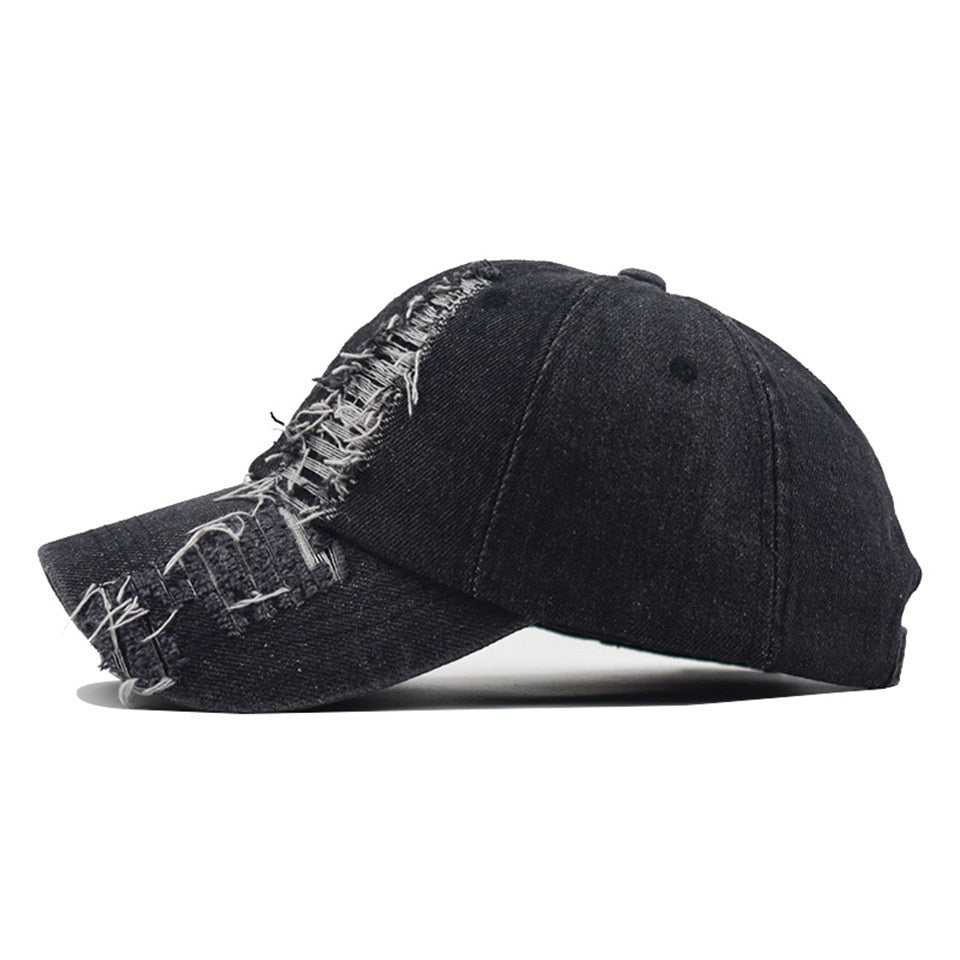 Black Alt Embroidery Ripped Cap