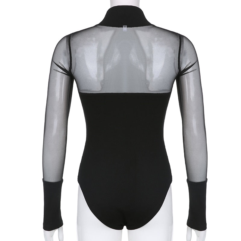 'Perception' Black Alt Gothic Mesh Transparent Bodysuit