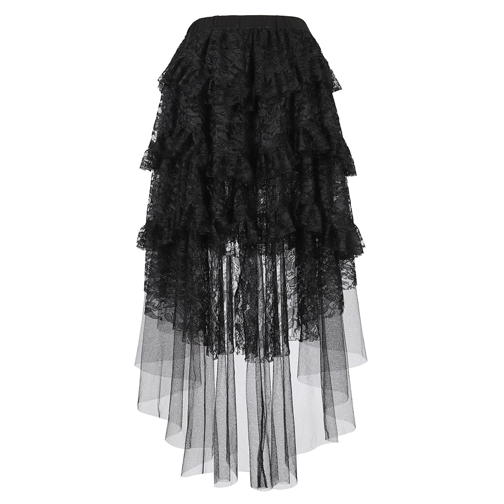 'Behind The Horror' Black Ruffle Pleated Tulle Lace Goth Skirt