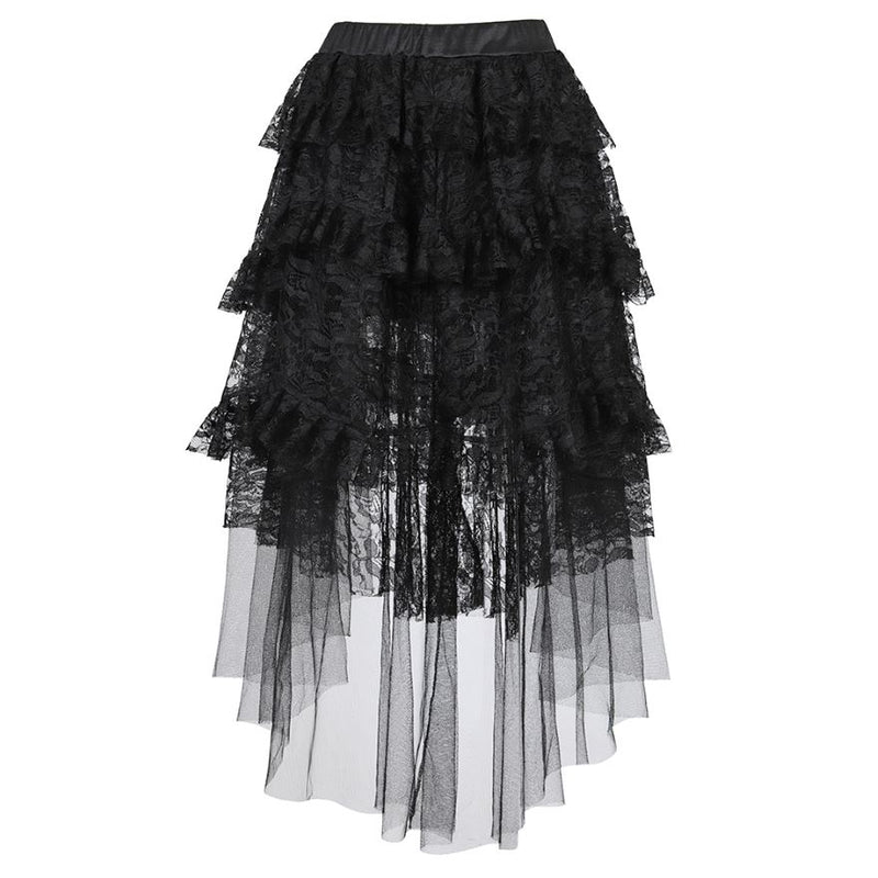 'Behind The Horror' Black Ruffle Pleated Tulle Lace Skirt