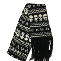 Black and White Skull Winter Scarf With Fringe Detail