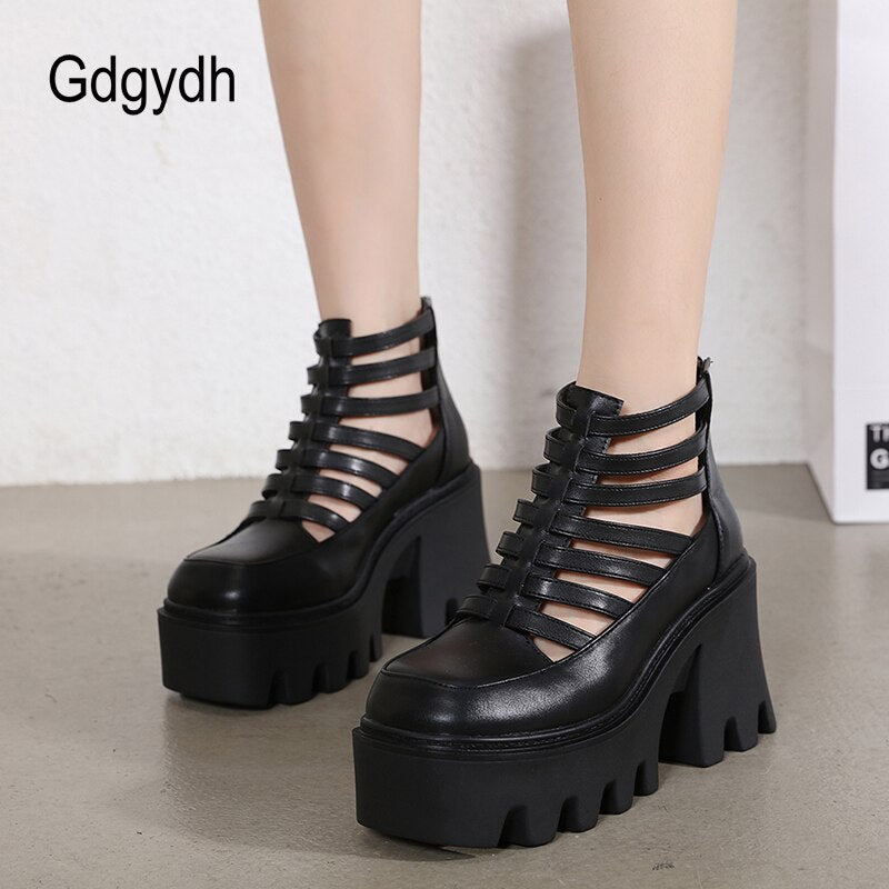 Gothic Black Alt Retro PU Faux Thick Sole Platform Shoes