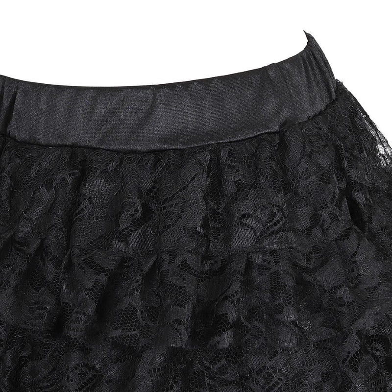 'Behind The Horror' Black Ruffle Pleated Tulle Lace Skirt