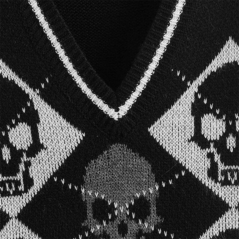 Black and White Skull Checkerboard Goth Sweater Vest