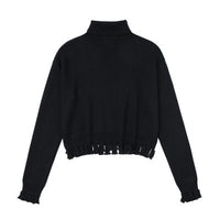 Rags n Rituals 'Abyss' Black zip torn turtleneck sweater at $42.99 USD